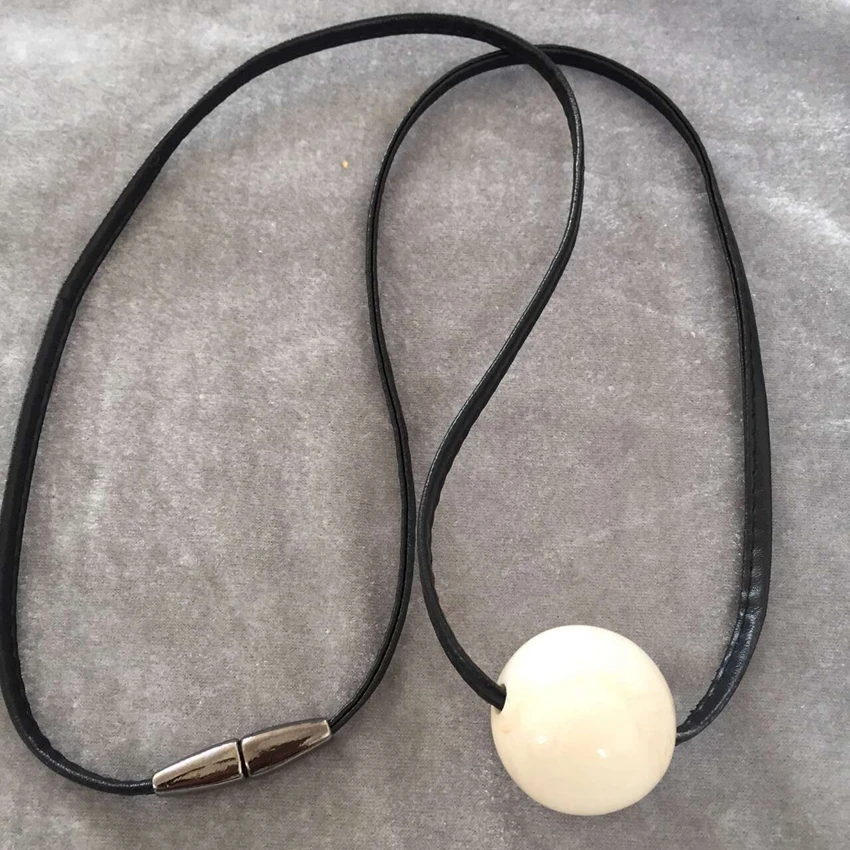 

Free Shipping New Fashion Ball Pendant Necklace, Black Leather Pendant Necklace
