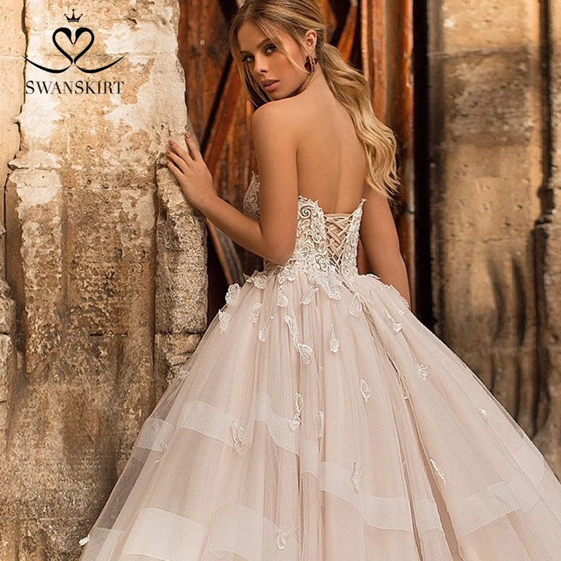 Романтическое свадебное платье с объемными бабочками, пышная юбка с аппликацией, ТРАПЕЦИЕВИДНОЕ платье принцессы на шнуровке, платье невесты, vestido de noiva N101