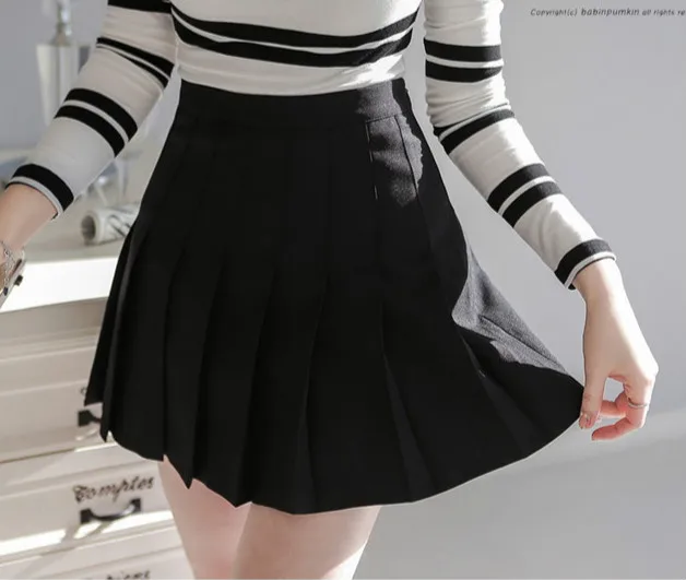 Женская плиссированная короткая юбка с высокой талией черная и белая мини