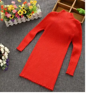 Детская зимняя одежда для маленьких девочек; Цвет зеленый, желтый; школьная длинная водолазка; вязаный свитер; Джемперы для девочек-подростков; пуловер; свитера - Цвет: red