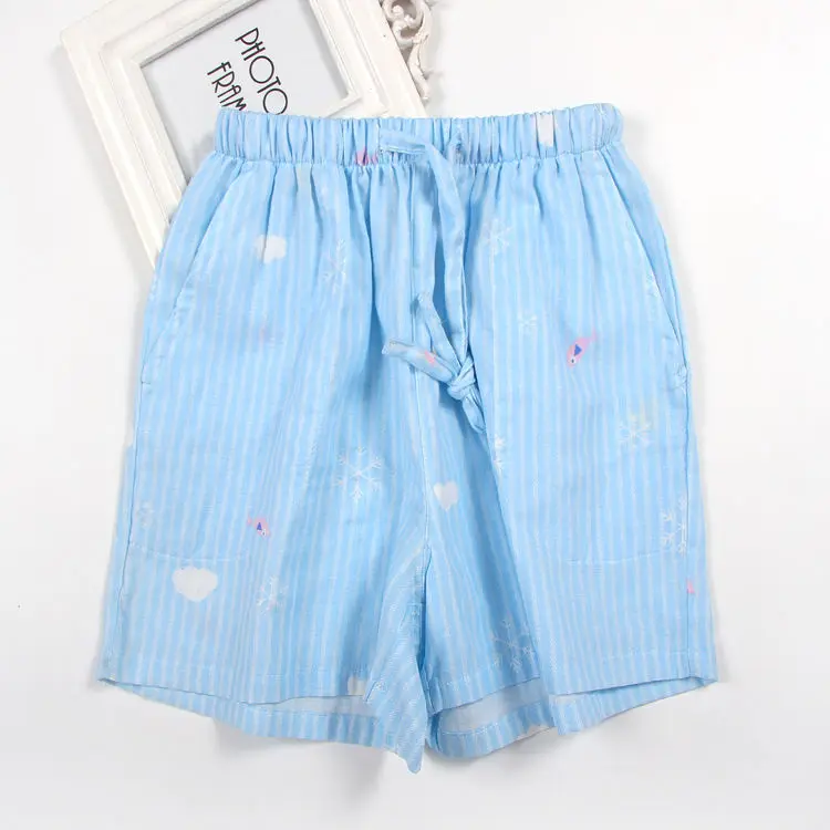 Женские хлопковые шорты для женщин, милые цветочные газовые хлопковые шорты для сна, летние шорты для сна