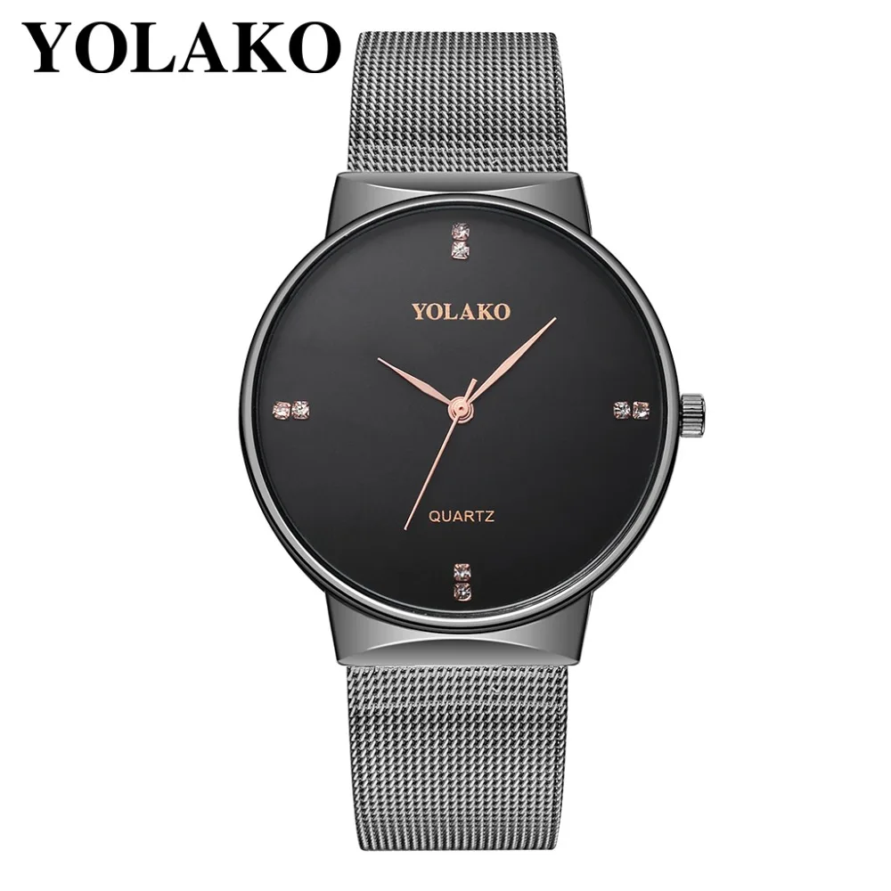 

YOLAKO Fashion Brand Diamond Luxury Minimalisme Metal Mesh Strap Men's Watch Gifts Relogio Masculino relogio homme montre 2019