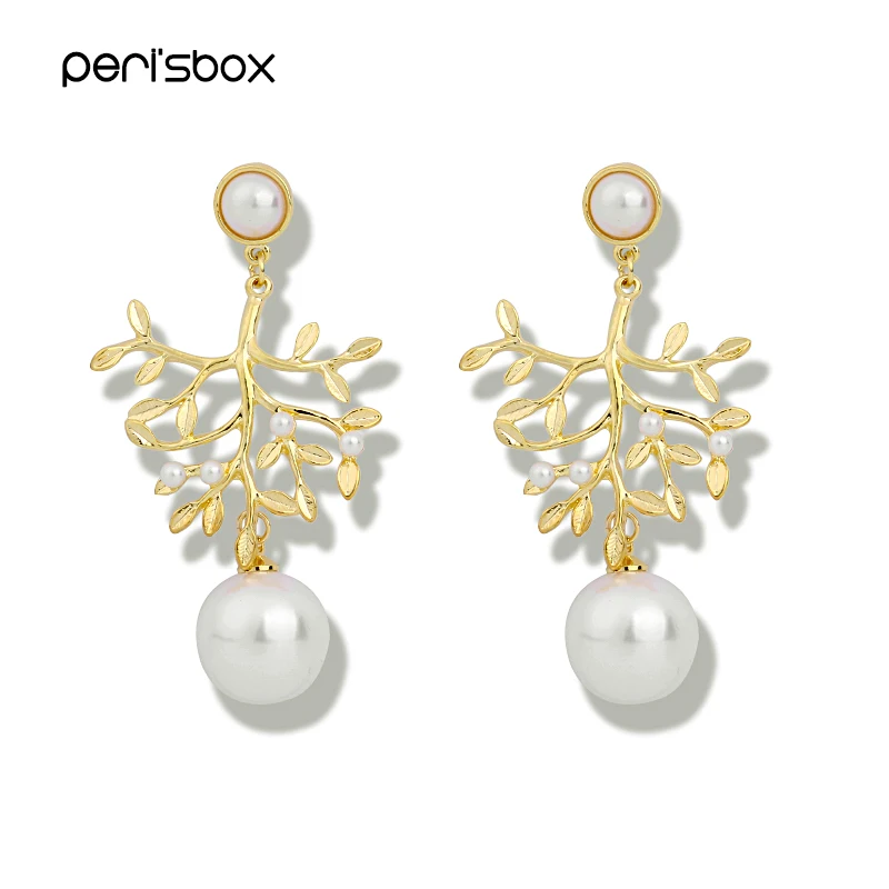 

Peri'sBox Gold Color Tree Pearl Dangle Earrings for Women Baroque Hanging Ball Earrings Fashion Chandelier Pendientes Earrings
