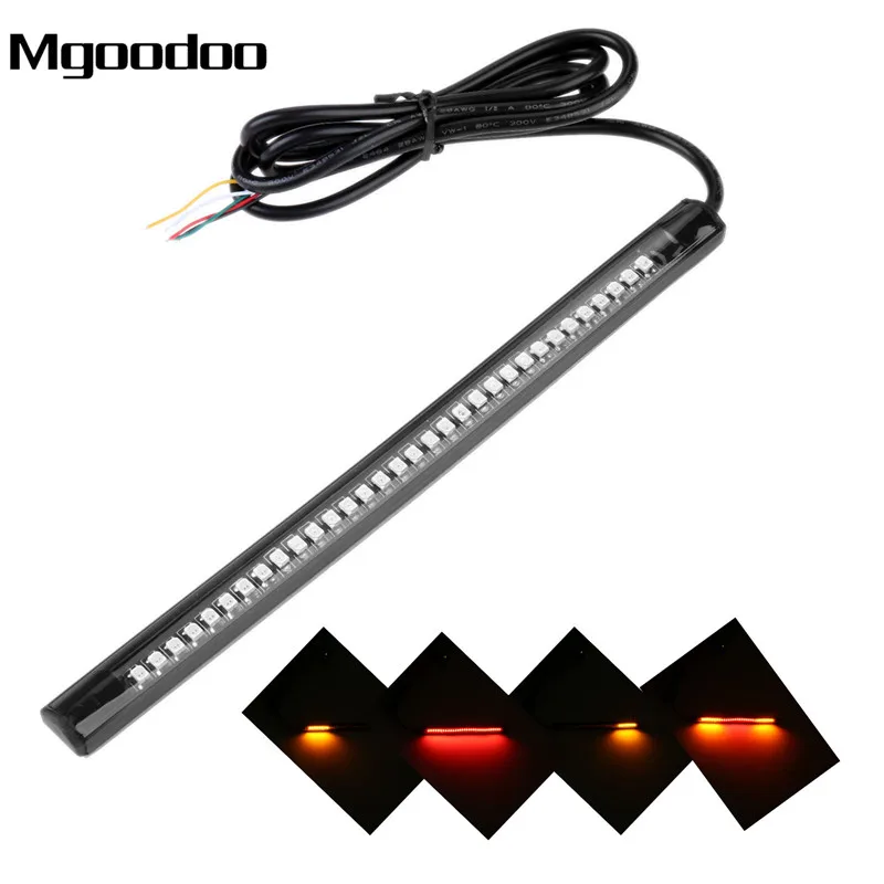 Motorcycle Flexible Strip Tail Brake Stop Turn Signal License Plate Light Integrated 32 LEDs 98cm Red Amber Color Soft Rubber