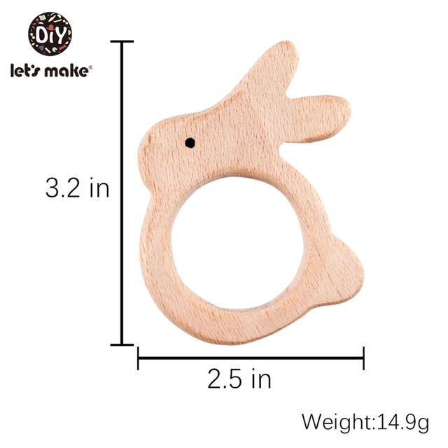 Let's Make Teething Ring Personal Toy 20pc Bunny Rabbit Baby Teether Waldorf Toy Wooden Teether Engraved Eco Friendly Charms M043
