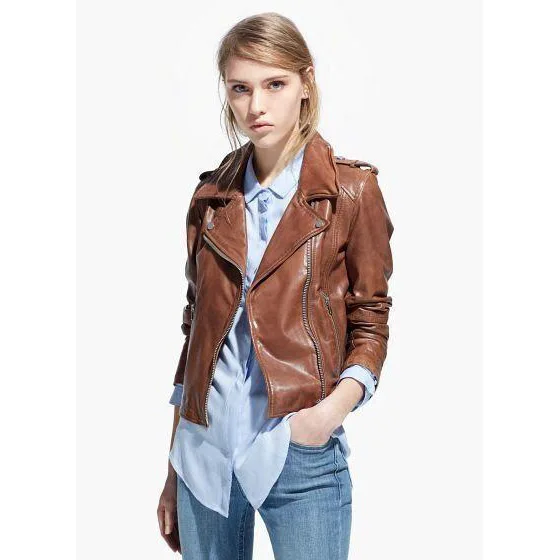 2015 Women New Fashion Faux Leather Moto Jacket Zippers