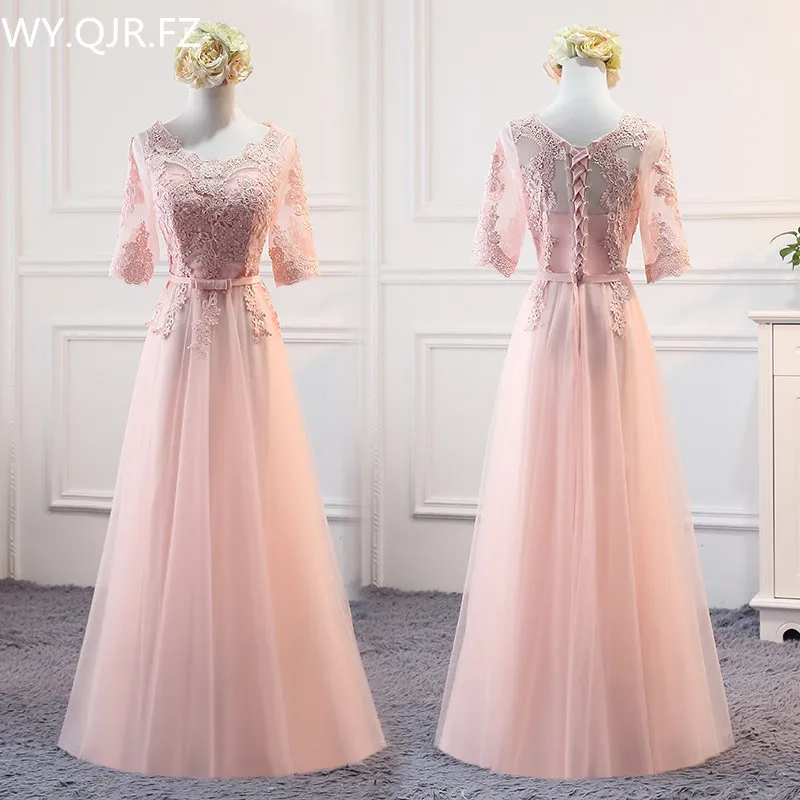 PTH-MSY03 # розовый зашнуровать o-образным вырезом Длинные платья подружек невесты средний короткий стиль Свадебная вечеринка платье на