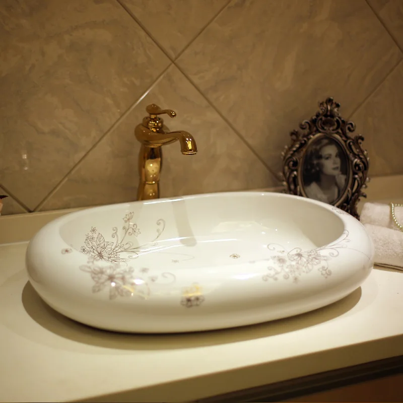 high quality ceramic arts bathroom basin countertop wash basin with flowers free shipping high quality ceramic arts bathroom basin countertop wash basin with flowers free shipping