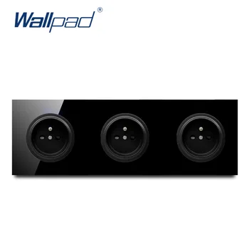

Wallpad Crystal Tempered Pure Black Glass Panel 16A 3 EU French Standard Wall Power Socket Outlet Grounded