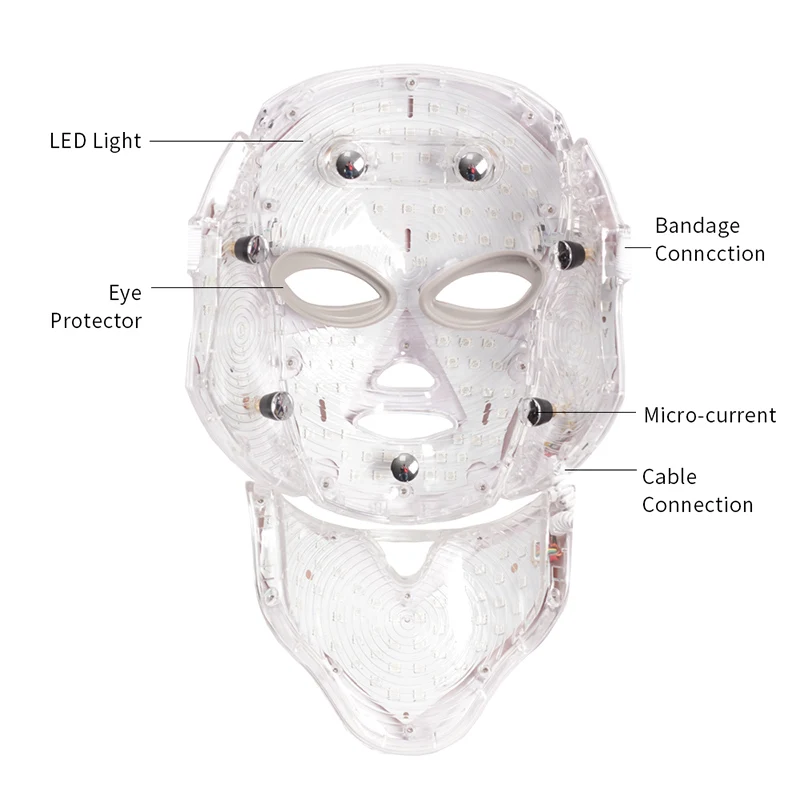 Маска led 7 цветов Светодиодная маска для лица светодиодная Корейская фотонная терапия маска для лица машинный светильник терапия маска для акне маска для шеи светодиодная маска для красоты