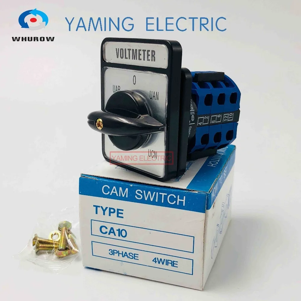 

CA10 Voltmeter Selector Cam switch 3 phase 4 wires 7 position 20A 660V Changeover rotary switches 12 terminals LW26-20