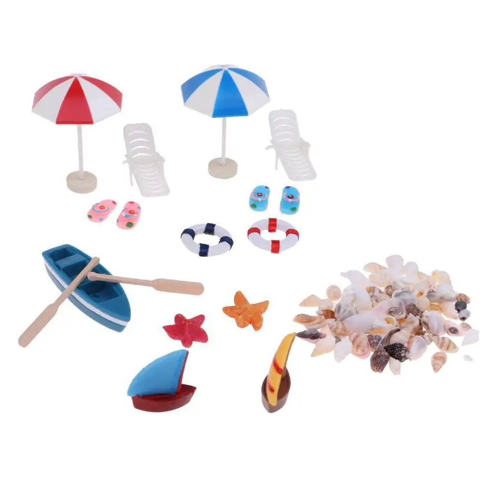 

45# New Exquisite 1/12 Dollhouse Mini Boat Sun Umbrell Shell Beach Landscape Photography Props DIY Home Decoration