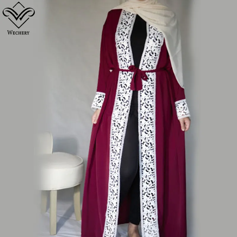 Wechery Elegant Open Abaya Womens Lace Smooth Dress Plus Size Loose Dress...