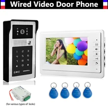 7 Inch LCD Wired Video Door Phone Doorbell Intercom Kits Aluminum Alloy Case IR Camera Password ID Keyfobs Unlocking