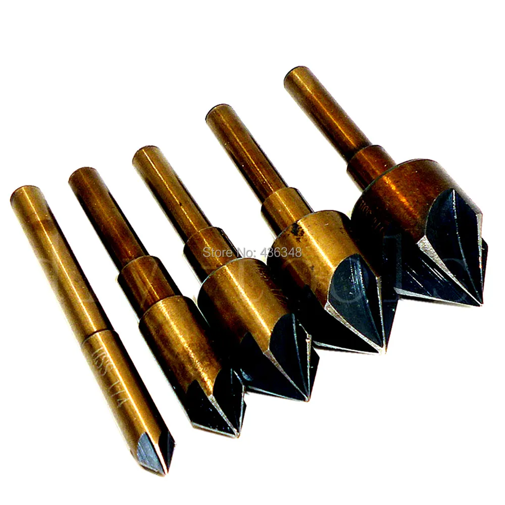

5pcs Tri-flat Hss Industrial Cobalt Countersink Drill Bit Set Chamfer Cutter 82 Degree Wood Metal Plastic Drilling Counter Sink