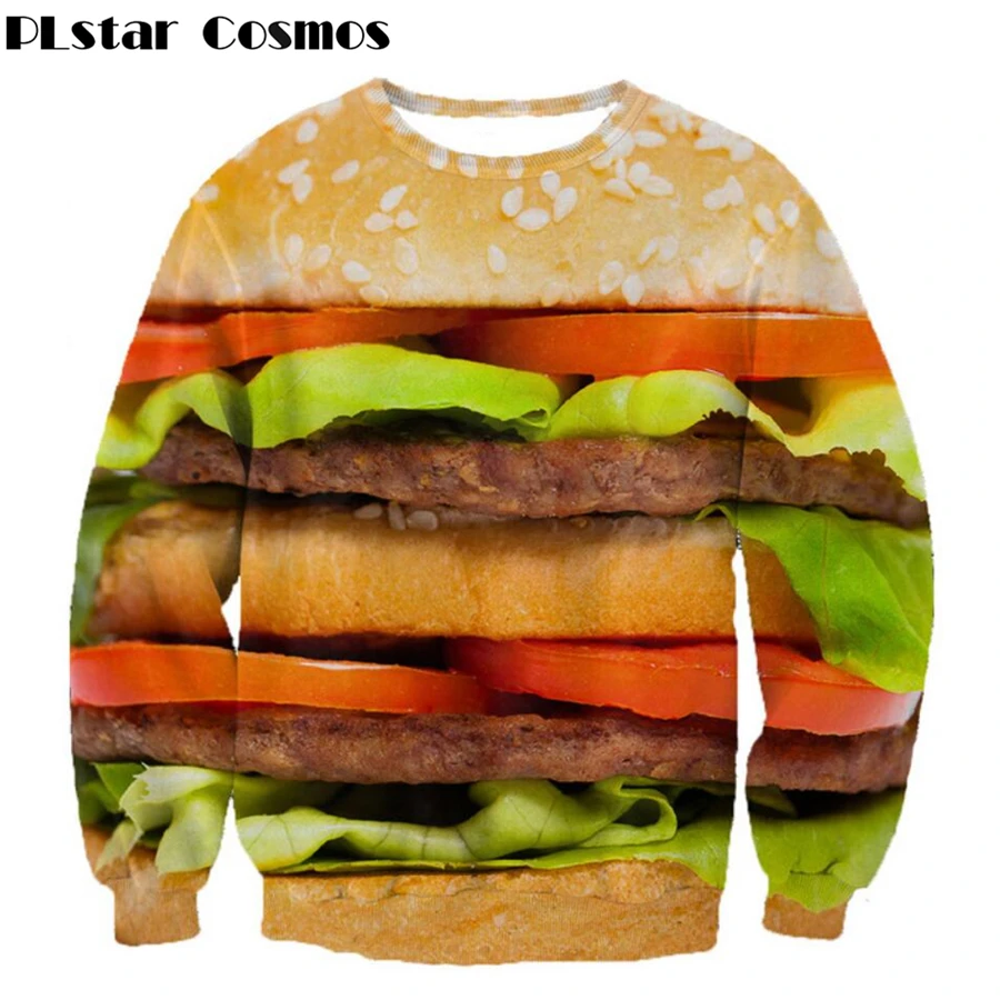 Promo  PLstar Cosmos Hamburger Sweatshirt 2018 New Fashion Men Women Long Sleeve Outerwear Yummy Burger 3d