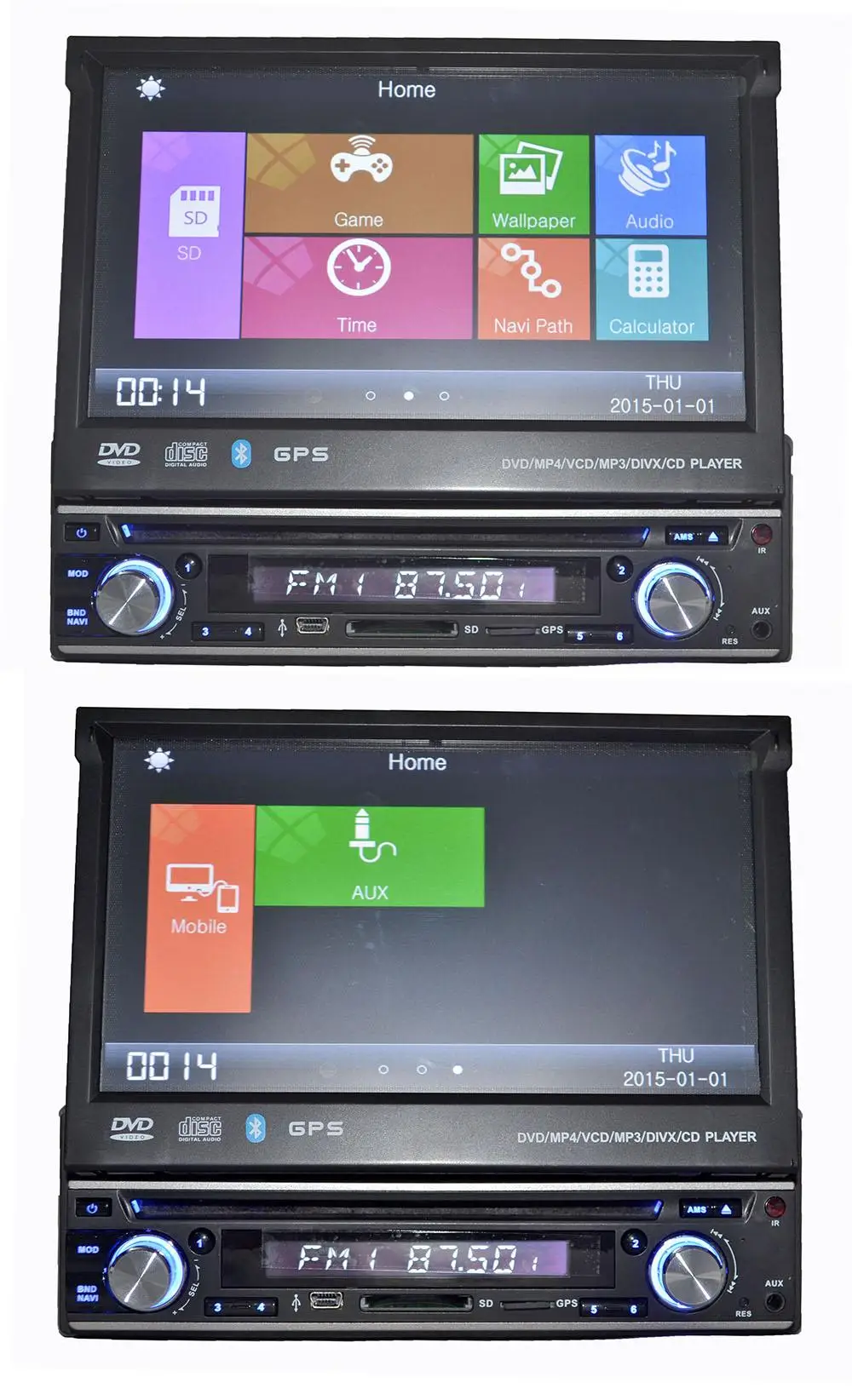 Discount universal 1 Din 7" Car DVD GPS player with audio Radio stereo,USB/SD,BT,free map,rear view camera,Manually retractable screen 25