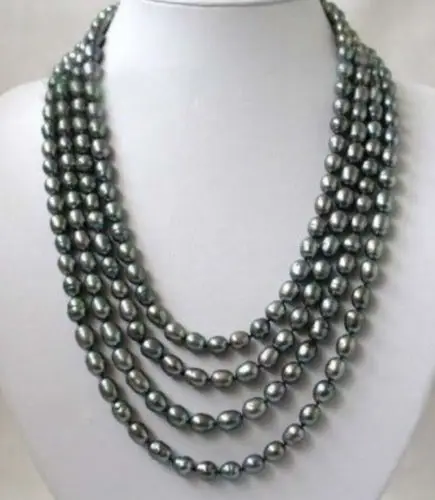 

Free shipping Charming! 8-9 Black Akoya Rice Pearl Necklace 80''