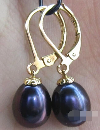 

hj 00603 PERFECT ROUND BLACK 9X11 MM AAA SOUTH SEA PEARL DANGLE EARRING 14K