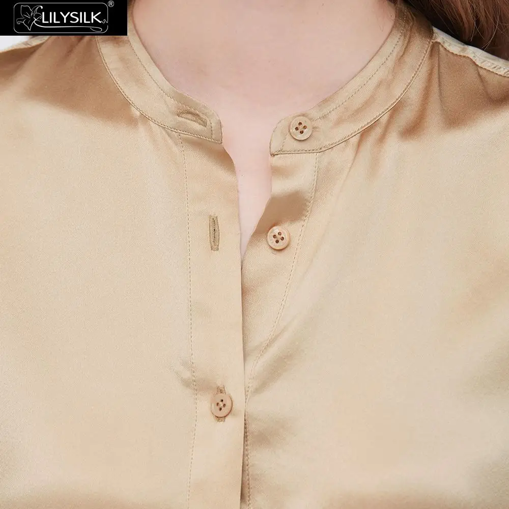 LilySilk шелковая блузка со стоячим воротником Повседневная Женская Новая