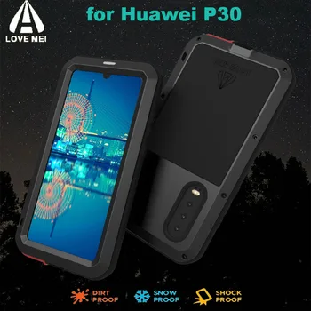 

for Huawei P30 Shockproof Case LOVEMEI Powerful Metal Cases Luxury Aluminum Life Waterproof Cover +Tempered Glass for Huawey P30
