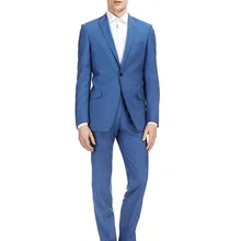 Пользовательские Slim Fit с боковыми ярко-синий два Пуговицы Нотч Жених Смокинги для женихов Для мужчин Костюмы человек Бизнес костюм