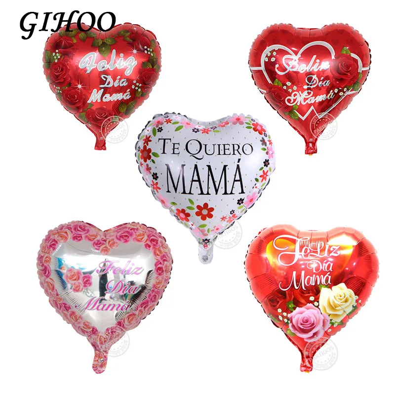 

10pcs 18inch Printed Spanish mother Foil Balloons Mother's Day Heart Shape Helium Love Globos Decor Mama Balloon Gifts Balaos