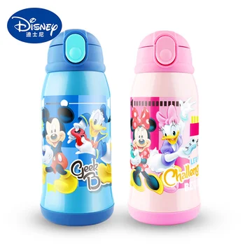 

500ML Baby Insulated Bottle with 2 Lids Mickey Mouse Winter Thermos Water Cup Feeding Children Bottles Straw Thermal Kids Cups