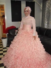Lace islamic Wedding Dresses With Hijab 2016 Vintage Long Sleeve Lace Blush Muslim Bridal Gowns Vestidos De Novias