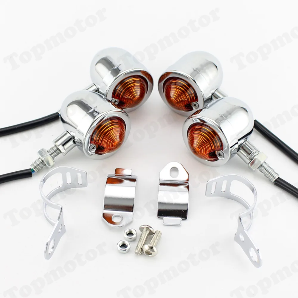

4 Pcs Chrome Motorcycle Bullet Turn Signal Indicator Light Blinker w/ Bracket For Harley Honda Yamaha Suzuki Kawasaki Universal