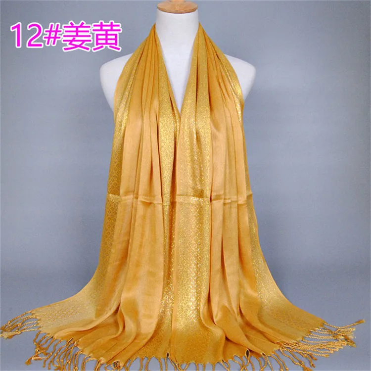NEW women gold cotton solid color muslim head scarf shawls and wraps pashmina bandana female foulard ladies hijab stores - Цвет: 5