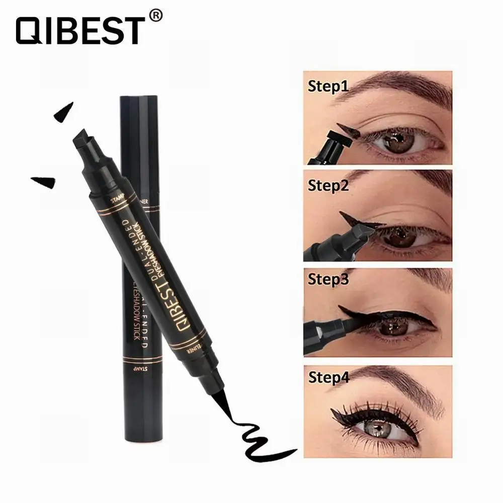 

Double-Headed Black Eyeliner Pen Waterproof Eyes Makeup Cosmetics 2 In 1 with Eyeliner Stamp