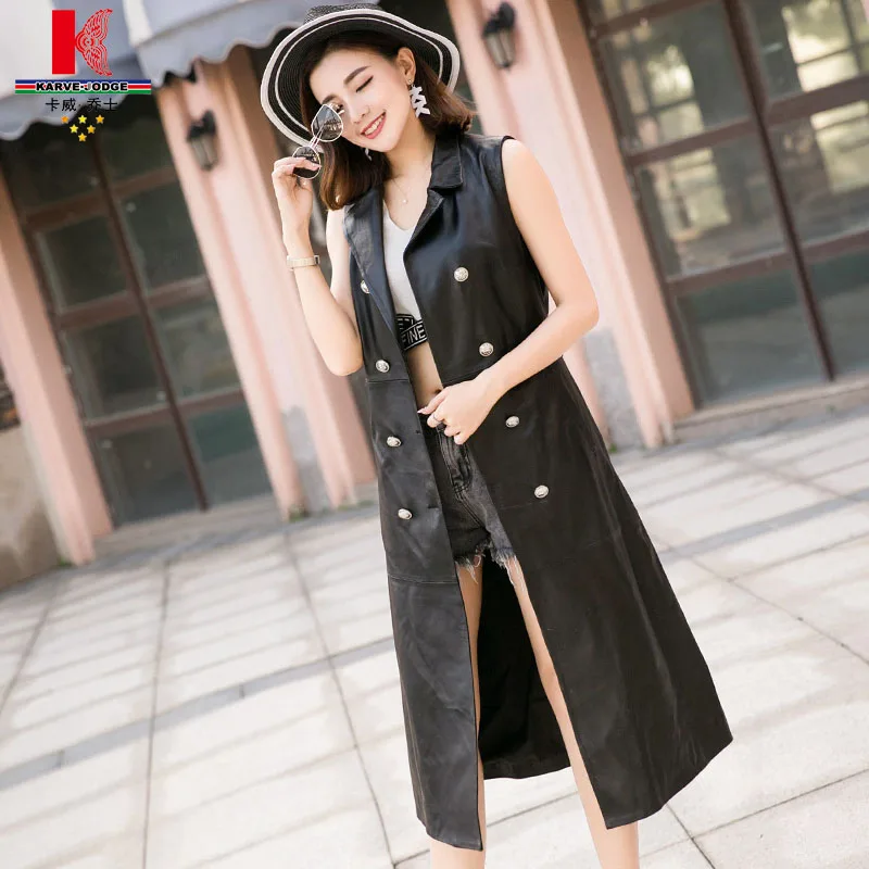 Leather Bomber Vest Waterproof Jean Motorcycle Long Sleeveless Black