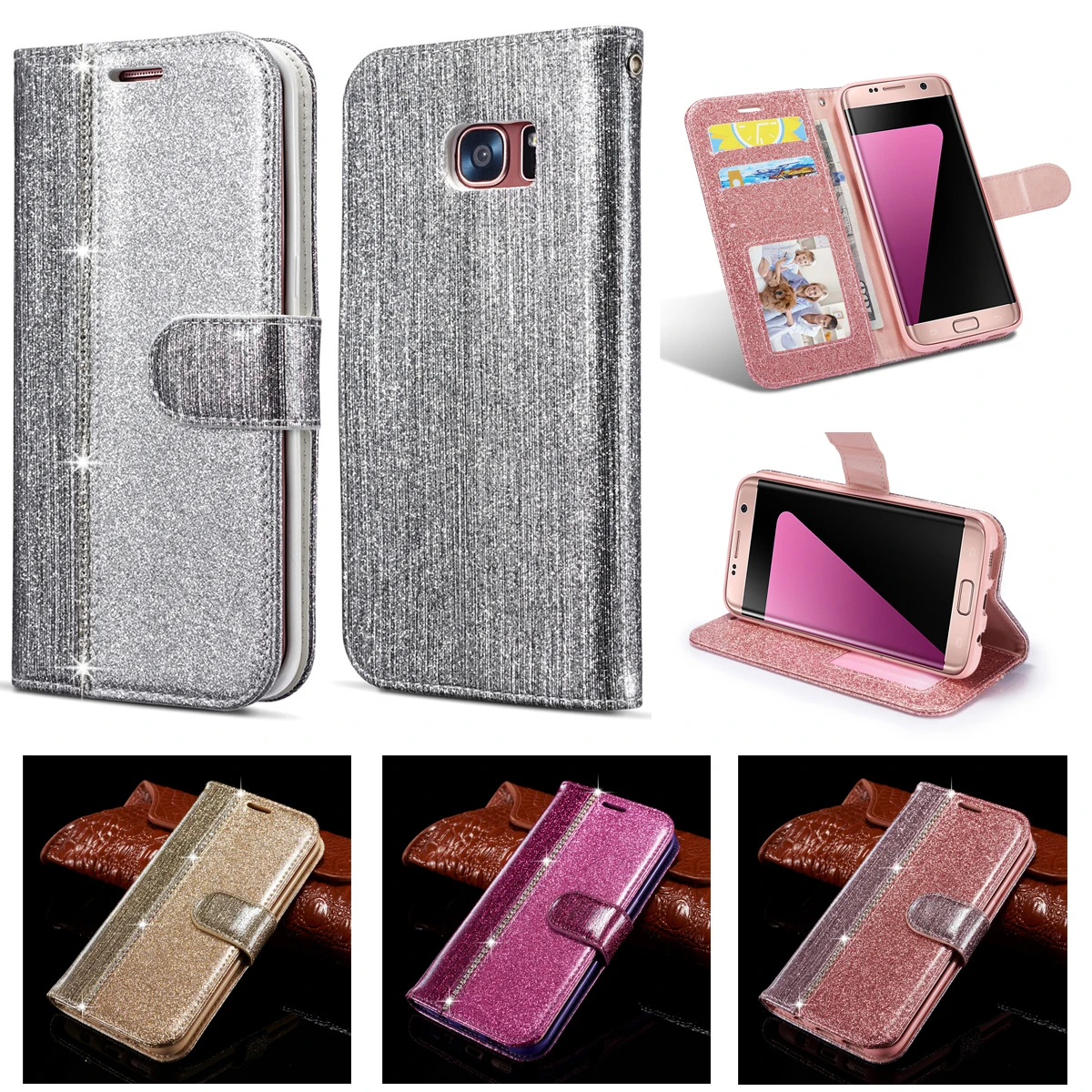 

for Samsung galaxy s7 edge case Flash drill wallet leather Samsung galaxy s7 splice luxury stander card slot Samsung s7 pu case