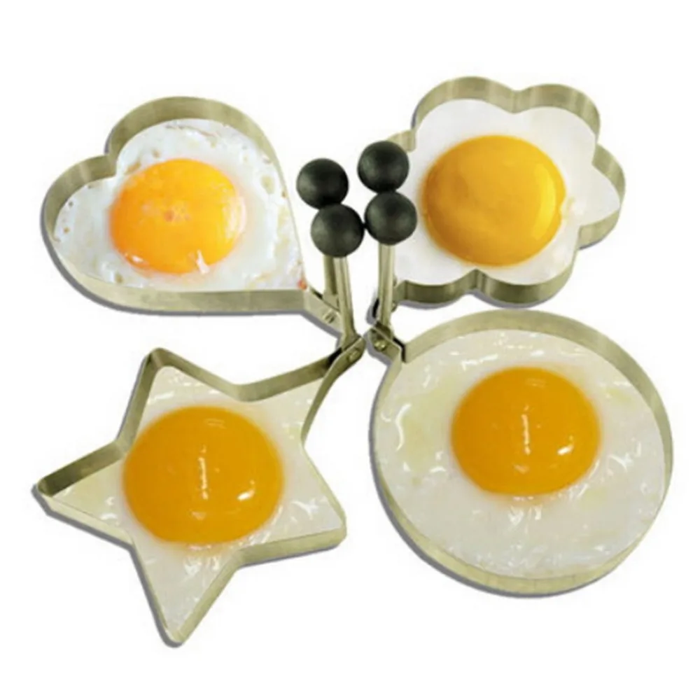 

Lovely Egg Mold Stainless Steel Heart Shape Star Shape Round Shape Omelette Mould Biscuit Frying Egg Rings Mold Cooking Tools