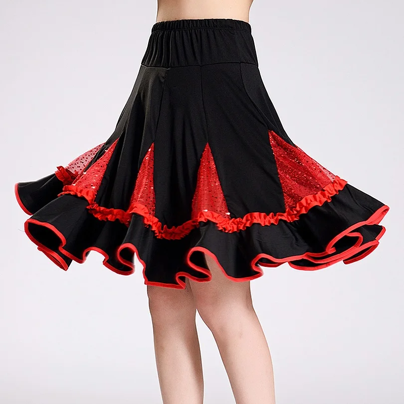 Юбка для бальных танцев, Женская Современная юбка для вальса, танго, латинских танцев, сальсы, румбы, самбы, юбка для соревнований, 3 цвета#2529 - Цвет: Red