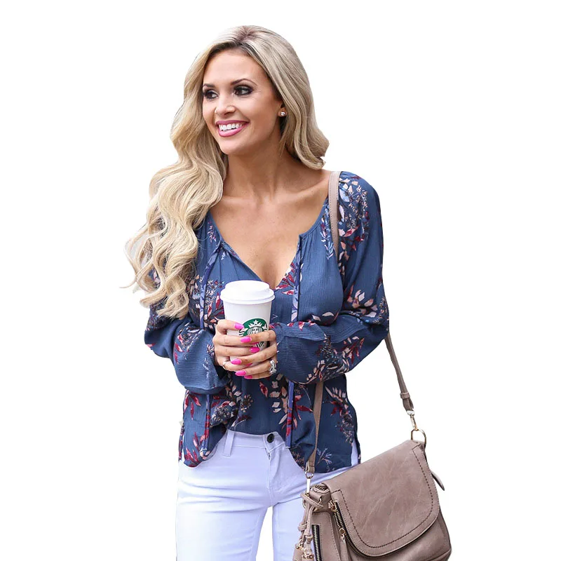 Camisa de Manga Larga con Cuello de Pico y Estampado de Leopardo de Las Mujeres Populares Camisa de Manga Larga