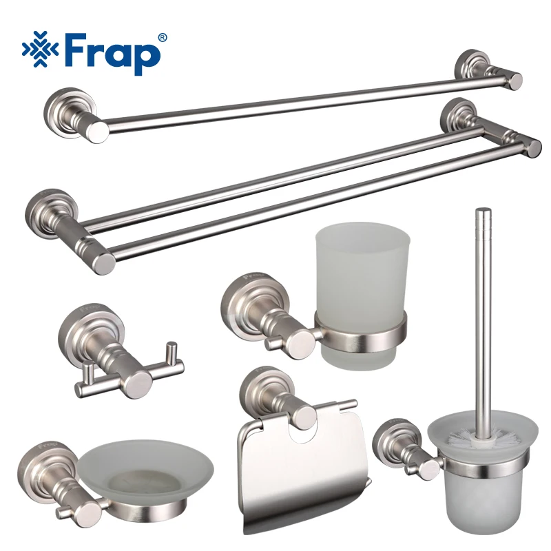 Billig Frap Moderne Aluminium Legierung Bad Set Chrome Zahnbürste Halter Und Handtuch Rack Kleidung haken 8 Stück Bad Zubehör F37T8