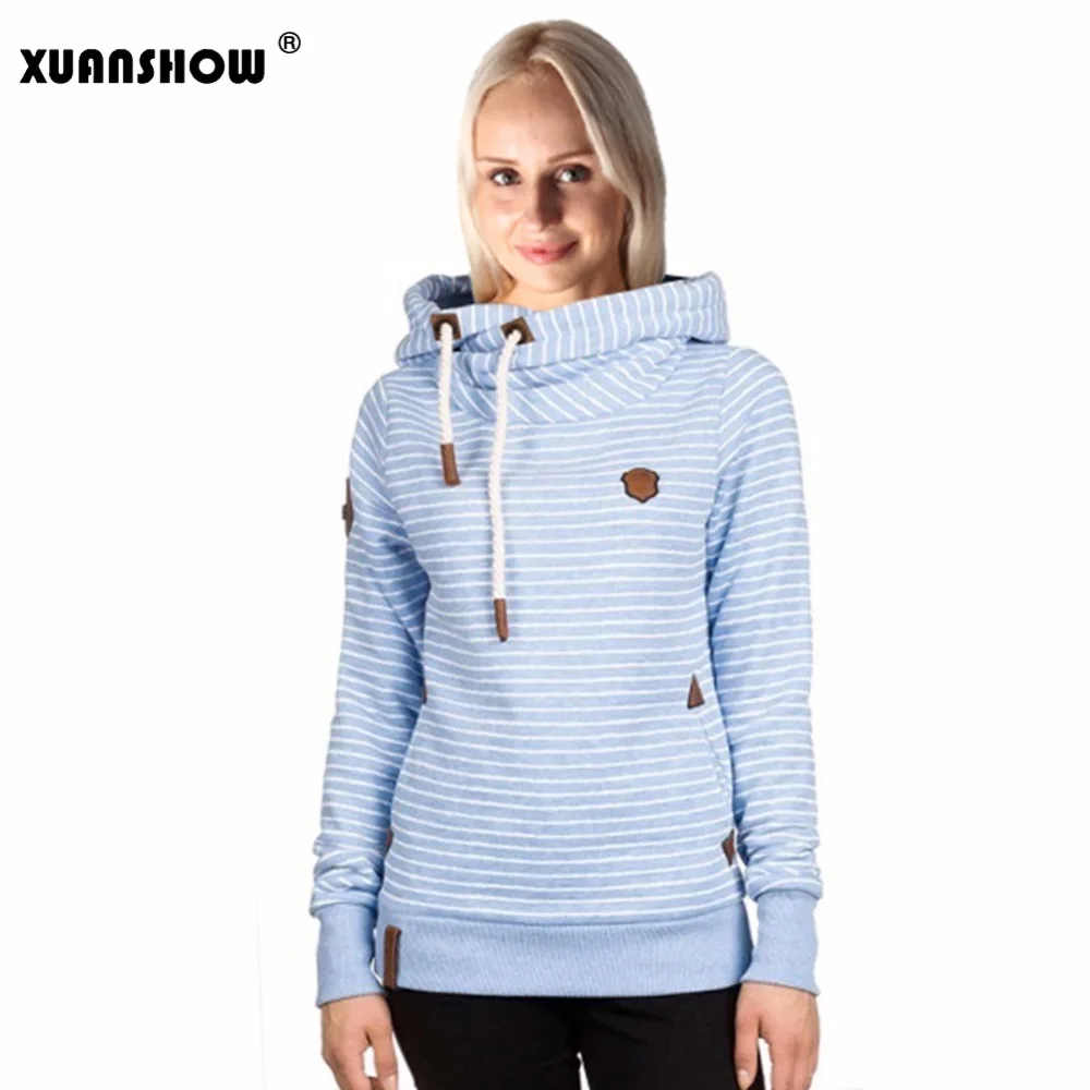 

2019 Fall Winter Women Fashion Fleeces Hoodies Ladies Hooded Sweatshirts Cotton Stripe Badge Thick Pocket Long Sleeve Tracksuit