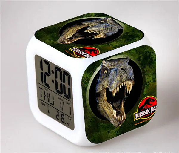 Jurassic world dinosaurs Series LED 7 Colors Flash Light Digital Alarm