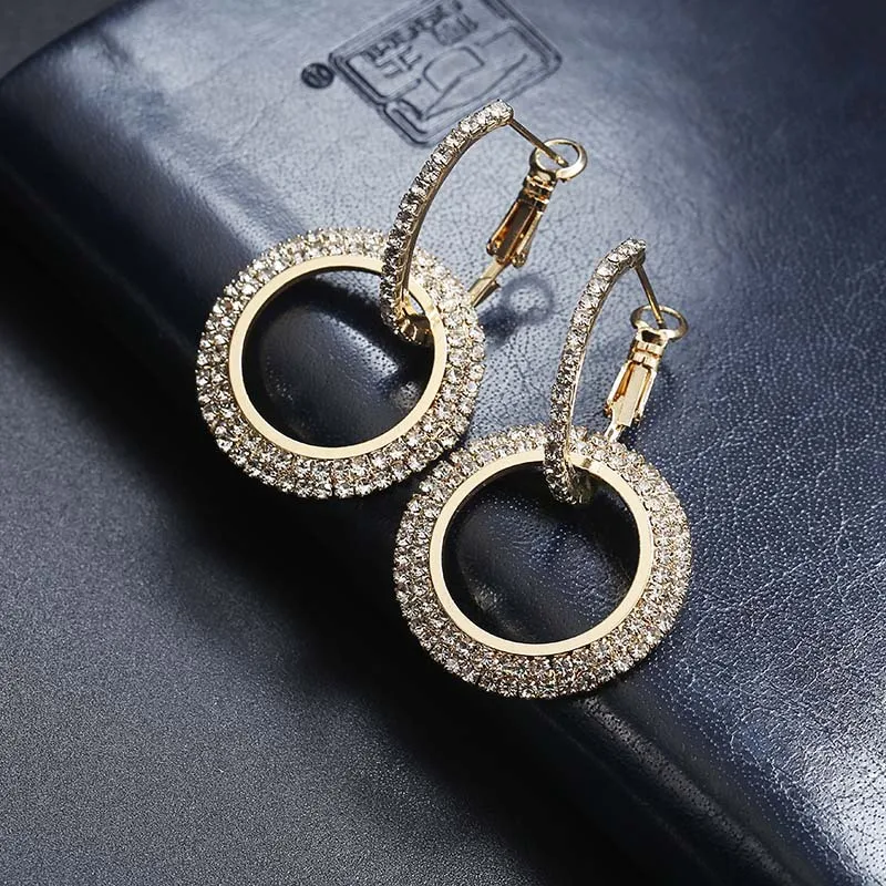 

Elegant Crystal Earrings New Design Creative Jewelry Round Tassels Gold Color Hoop Earrings Wedding party Earrings For Women