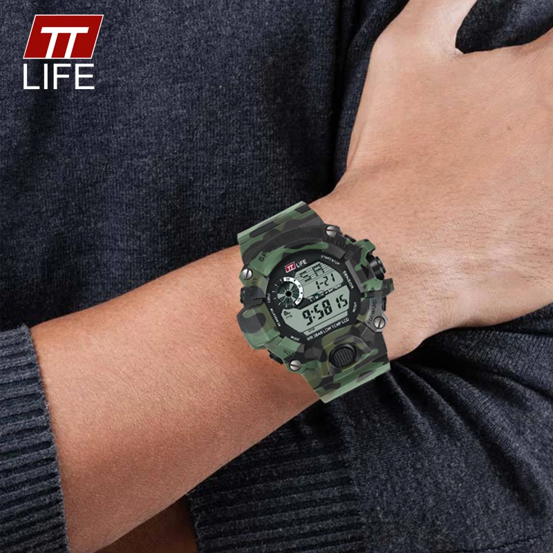TTLIFE Men Camouflage Military Digital Watch LED Sports Minimalist Wristwatch Waterproof Shock Resistant Business Clock TS06 | Наручные