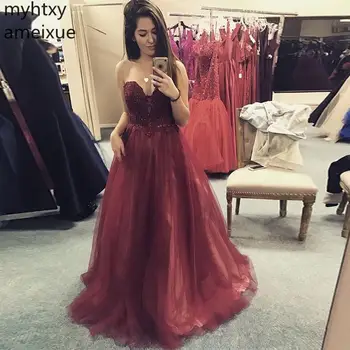 

New Sweetheart Burgundy Red Sexy Prom Dress A-line Appliques Beading 2020 Women Formal Party Gowns Custom Full Length Plus Size