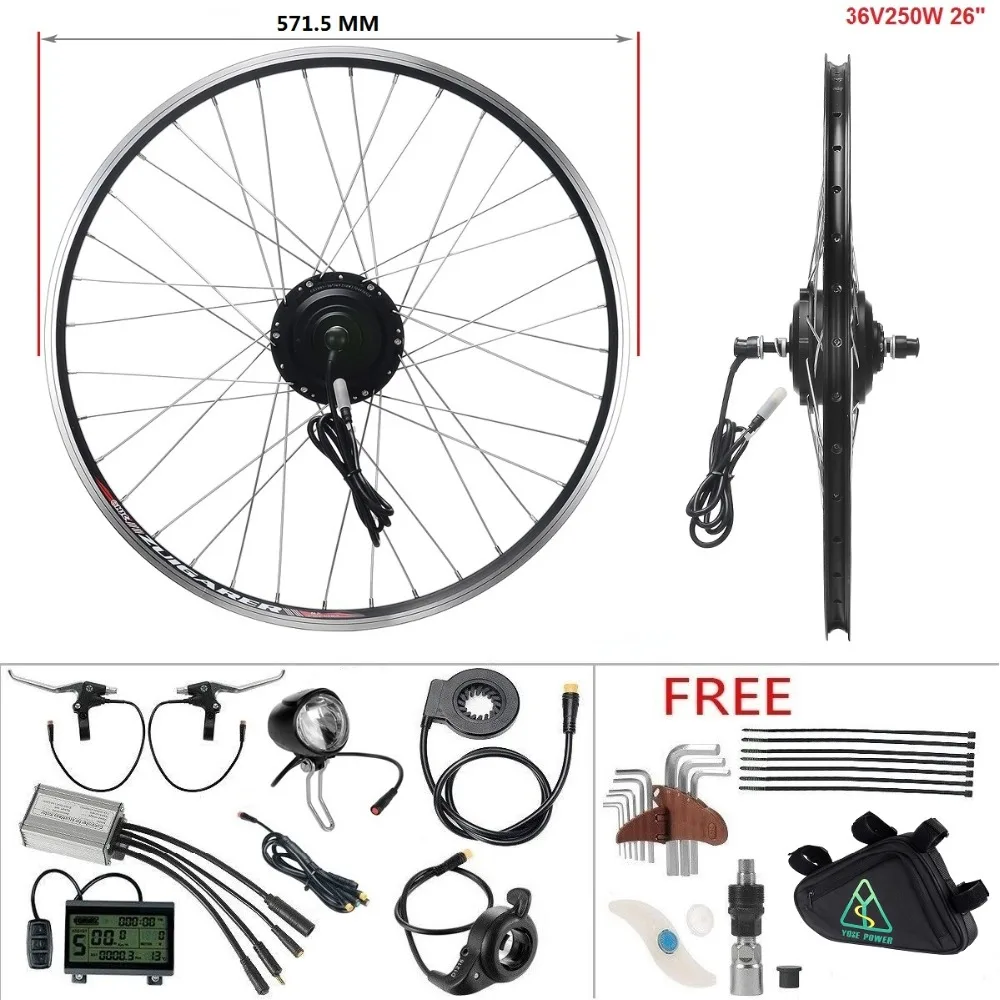 

YOSE POWER 36V 250W 26'' Front Wheel Brushless Gear Hub Motor Kit Black Electric Bicycle ebike Conversion Kit eletrico bike