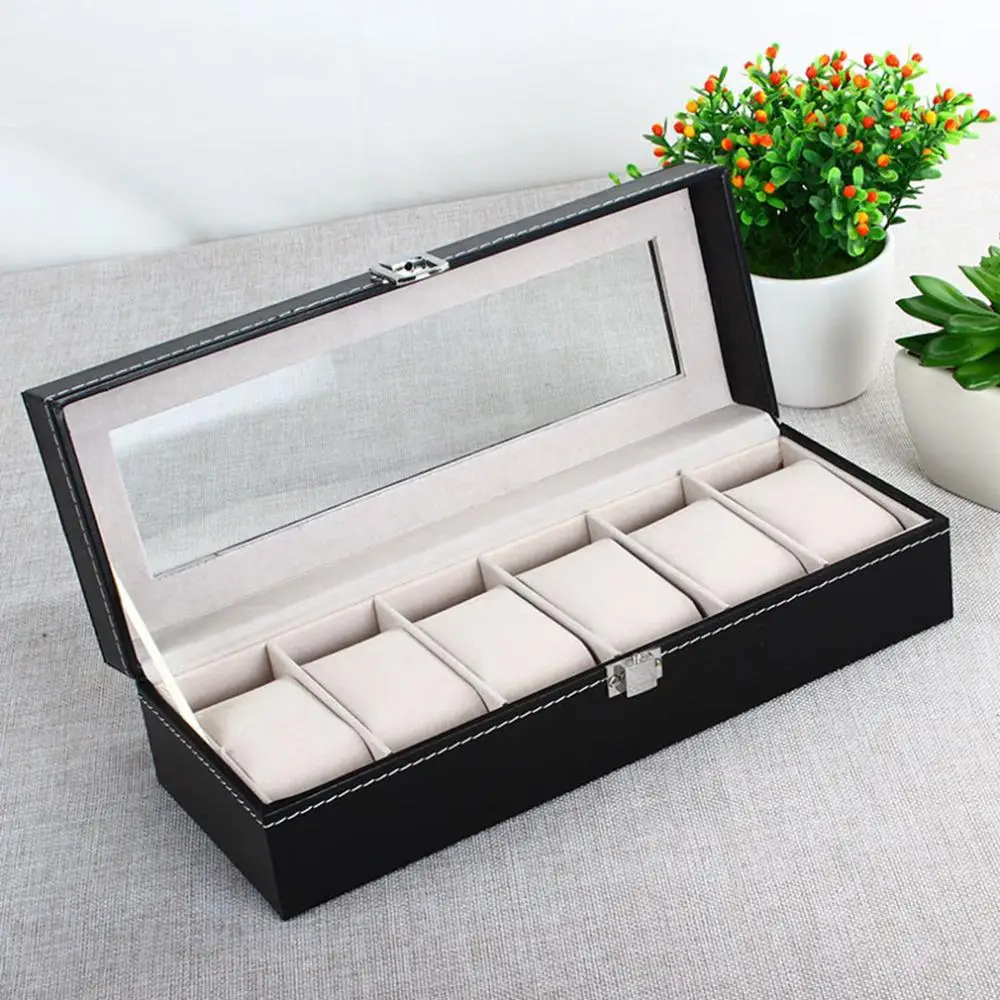 

6 Grid Luxury Leather Watches Box Case Jewelry Display Boxes Storage Holder top quality Leather Strap Watch Display Container