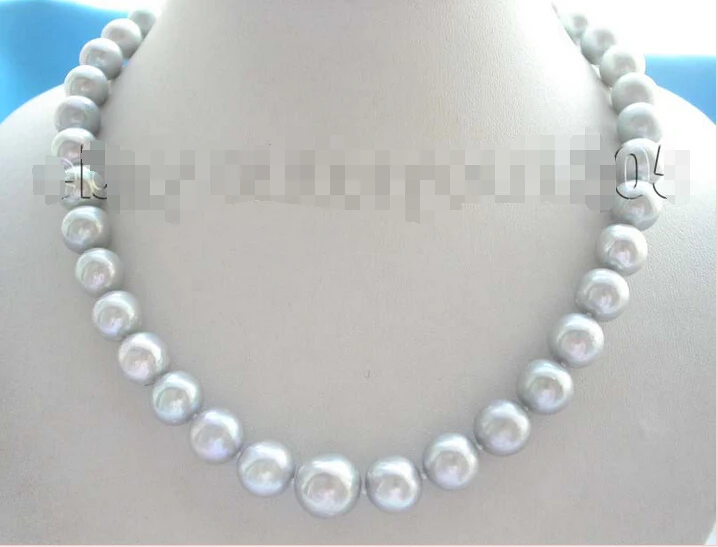 

fast Genuine Natural 13mm Round Gray Pearl Necklace Zircon! (A0511)