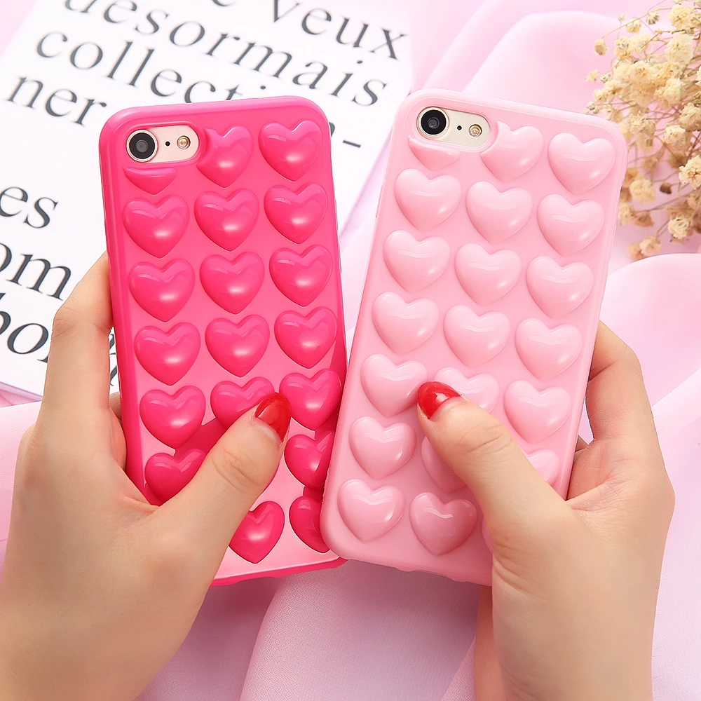 Korean Cute Candy Color 3D Love Heart Case for iphone 7 6 6s Plus 5 s