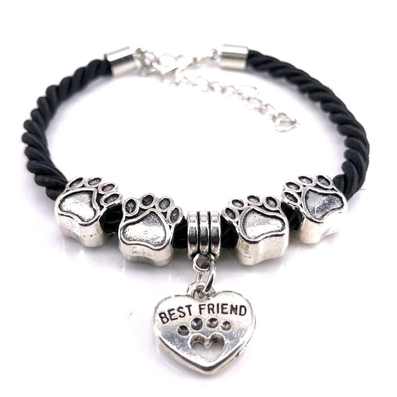 

2018 New Hand Woven 8 Colors Rope Chain Bracelet for women Best Friend Dog Paw Charm Bracelet for Pet Lovers Wholesale B18088