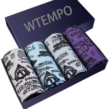 Бренд WTEMPO, сексуальное нижнее белье, модный принт, мужские короткие боксеры, мужские трусы, трусы, u-образная выпуклая сумка для геев, 4 шт./лот