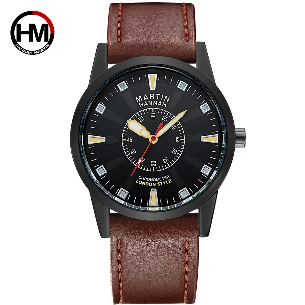 

Hannah Martin reloj hombre Fashion Mens Watches Top Brand Luxury Leather Quartz Watch Sport Men Wrist Watch Male Clock Brown
